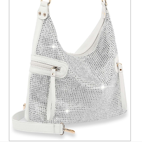 Handbags - Glamorous White Rhinestone Bling Handbag